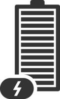Battery icon indicating full charge status with lightning bolt symbol, representing energy, power, and electricity supply for electronic devices vector