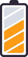 Simple battery icon displaying a moderate charge level, represented by orange and grey diagonal stripes, symbolizing energy status or power availability vector