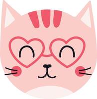 Cute pink cat wearing heart shaped glasses is smiling happily, creating a lovely and romantic atmosphere perfect for Valentine's Day or any occasion celebrating love and affection vector