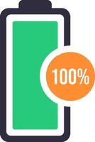 Full battery icon representing a 100 percent power level, showcasing complete energy availability for various electronic devices like smartphones, tablets, and laptops vector