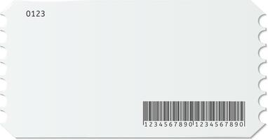 Generic white ticket with barcode and serrated edge, ready for customization and use in various ticketing applications, providing a versatile template for event access and management vector