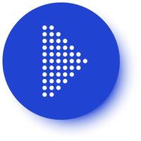 White dotted arrow pointing right within a blue circle on a clean white background, creating a visually striking and effective symbol for direction and navigation vector