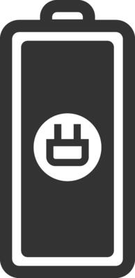 Battery icon featuring an electric plug symbol, indicating charging status while representing portable power and energy storage solutions for modern electronic devices