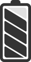 Simple battery icon indicating a low charge level, featuring diagonal dark gray stripes against a lighter gray background, enclosed within a rounded rectangular shape with a small top protrusion vector