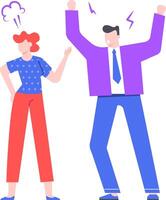 Office conflict unfolding between two colleagues, with a businessman yelling at his female coworker, who is visibly annoyed by his aggressive behavior and lack of professionalism vector