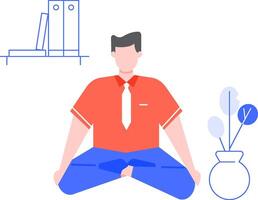 Businessman practicing yoga and meditation in the office, enhancing relaxation, mental health, and work life balance while boosting productivity and creating a peaceful environment vector