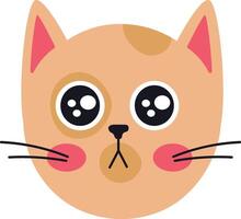 Charming cartoon cat face featuring large, expressive eyes, rosy pink cheeks, and delicate whiskers, creating an irresistibly adorable and heartwarming image perfect for various designs vector