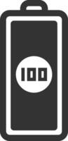 Battery icon displaying a full charge at one hundred percent, symbolizing maximum power and energy storage capabilities for electronic devices and modern technology vector