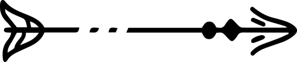 Simple black arrow pointing right with a dotted line representing its trajectory, isolated on white background, hand drawn style illustration vector