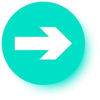 White arrow pointing to the right on a turquoise circle with soft, blurred edges, creating a simple yet effective visual representation of direction and movement vector