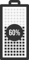Battery icon is depicting a sixty percent charge level, with a visual representation of the remaining power through a grid within the battery symbol vector