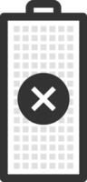 Empty battery icon with a cross sign, symbolizing low power or no charge, against a checkered background, emphasizing the need for charging or replacement vector
