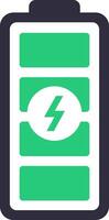 Green battery icon featuring a lightning bolt symbol, charging rapidly, conveying a sense of efficiency and powerful energy, representing modern technology and sustainable power solutions vector