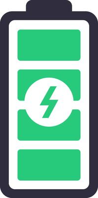 Green battery icon featuring a lightning bolt symbol, charging rapidly, conveying a sense of efficiency and powerful energy, representing modern technology and sustainable power solutions