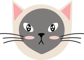 Adorable siamese cat face with big eyes, pink ears and nose, looking forward on a white background, perfect for children book illustrations or any other project vector