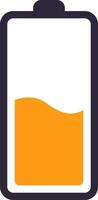 Simple illustration of a battery icon with an orange fill representing a moderate charge level, suitable for various digital interfaces and applications vector
