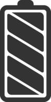 Half charged battery icon featuring three white horizontal bars against a dark gray background, visually indicating a 50 percent charge level for mobile devices and technology vector