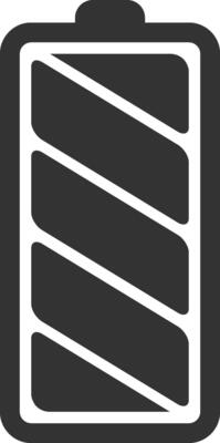 Half charged battery icon featuring three white horizontal bars against a dark gray background, visually indicating a 50 percent charge level for mobile devices and technology