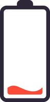 Simple battery icon depicting critically low power status, featuring a red indicator. Signaling the urgent need for immediate charging to restore energy levels vector