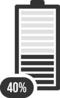 Battery icon displaying 40 percent charge, representing the remaining power level of a device. Ideal for visualizing energy status in various electronic gadgets and technology vector