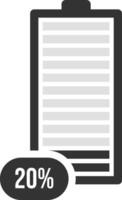 Minimalist illustration of a battery icon with 20 percent charge remaining, symbolizing low power and the need to recharge electronic devices vector