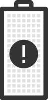 Battery icon is showing low power warning notification with exclamation point symbol representing critical energy level and need for immediate charging vector
