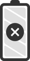 Simple battery icon showing a cross sign, indicating low power or depleted energy reserves, symbolizing the need for charging or replacement vector