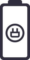 Minimalist illustration of a battery icon with a plug symbol, representing the charging status of a device, suitable for various applications related to power and energy vector