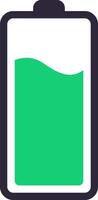 Simple battery icon showing charging status with green liquid filling half of its capacity, representing energy, power, and electricity levels vector