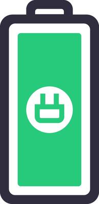 Green battery icon charging, featuring a plug symbol, symbolizes energy, power, and electricity while illustrating a connection to a power source for various electronic devices