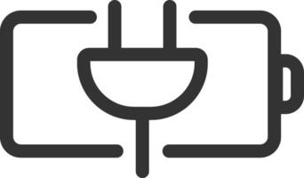 Simple line drawing of an electric plug being connected to a battery, symbolizing charging, power supply, and energy for electronic devices vector