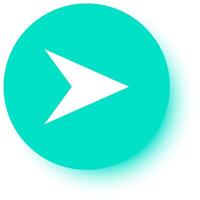 White arrow pointing right within a vibrant turquoise circle, featuring a subtle drop shadow effect. Simple and modern design perfect for various applications and digital interfaces vector