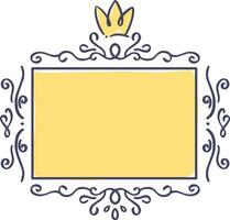 Hand drawn frame featuring a crown, swirls, and flourishes, creating a regal and elegant design, perfect for invitations, announcements, or certificates, with a customizable yellow background vector