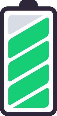Stylized battery icon featuring three green bars, indicating a medium charge level. Perfect for representing energy, power, or charging status in various technology contexts