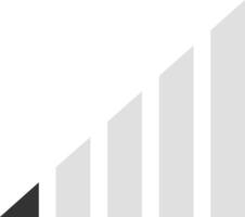 Minimalist increasing graph featuring five bars, with the first bar in black and the remaining four in gray, illustrating growing data against a clean white background vector