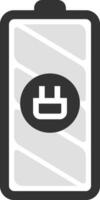 Battery icon showing charging status and electric plug symbol, representing energy storage, power supply, and electrical connection for various devices vector