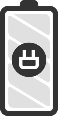 Battery icon showing charging status and electric plug symbol, representing energy storage, power supply, and electrical connection for various devices