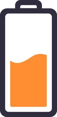 Simple battery icon displaying a moderate charge level, ideal for user interfaces and power status indicators in various electronic devices and applications
