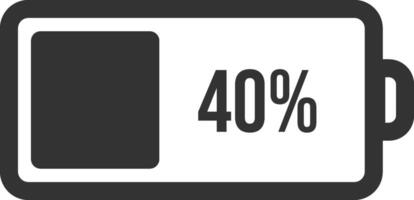 40 percent battery charge indicator showing the remaining power level on a white background, suitable for illustrating energy, power, charging, or battery life concepts vector