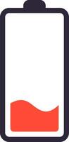 Battery icon displaying a critically low charge level, signaling an urgent need for charging to ensure continued functionality of mobile devices like phones, tablets, and laptops vector
