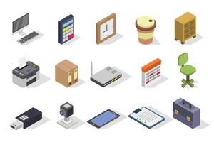 Office work elements isometric vector