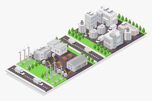 Industrial factory building with farm isometric on white background vector