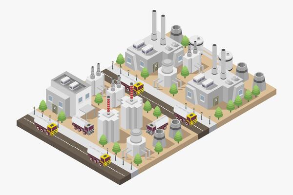 Oil and gas industry isometric on white background
