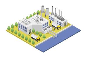 Hydroelectric power station isometric on white background vector