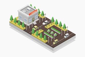 Pharmacy isometric building on white background vector