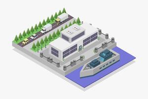 Modern river port isometric on white background vector