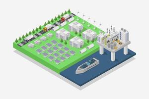 Hydrogen offshore with wind turbine isometric on white background vector