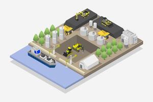 Coal ship unloading isometric on white background vector