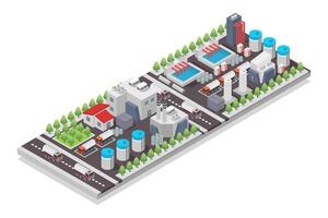 Factory with waste filtering facilities isometric on white background vector