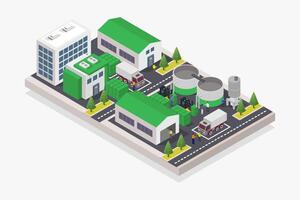Green waste recycle factory isometric on white background vector